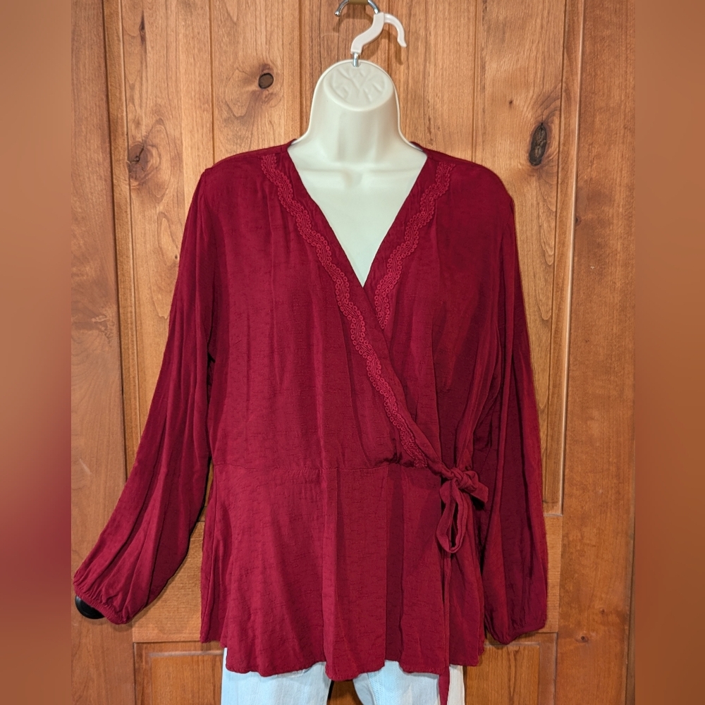 Maurices Deep‎ Red Faux Wrap Blouse